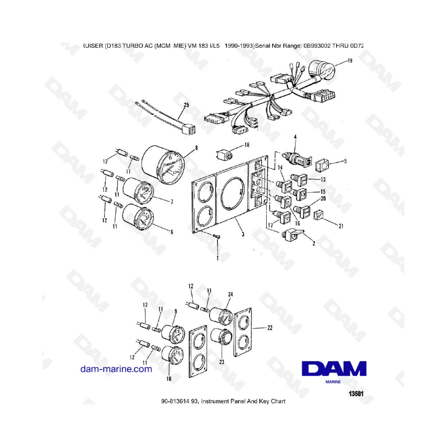 MERCRUISER D183 TURBO AC - Panel de instrumentos y tabla de teclas