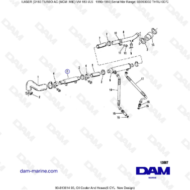 MERCRUISER D183 TURBO AC - Oil cooler & hoses (6c)