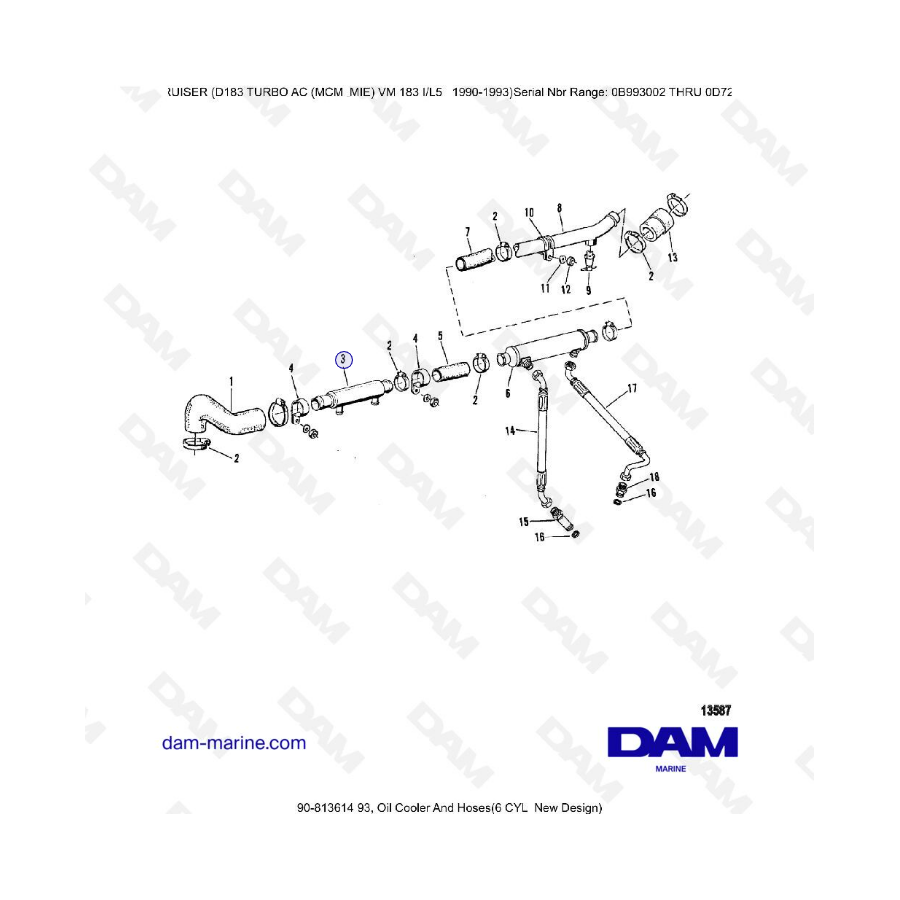 MERCRUISER D183 TURBO AC - Oil cooler & hoses (6c)