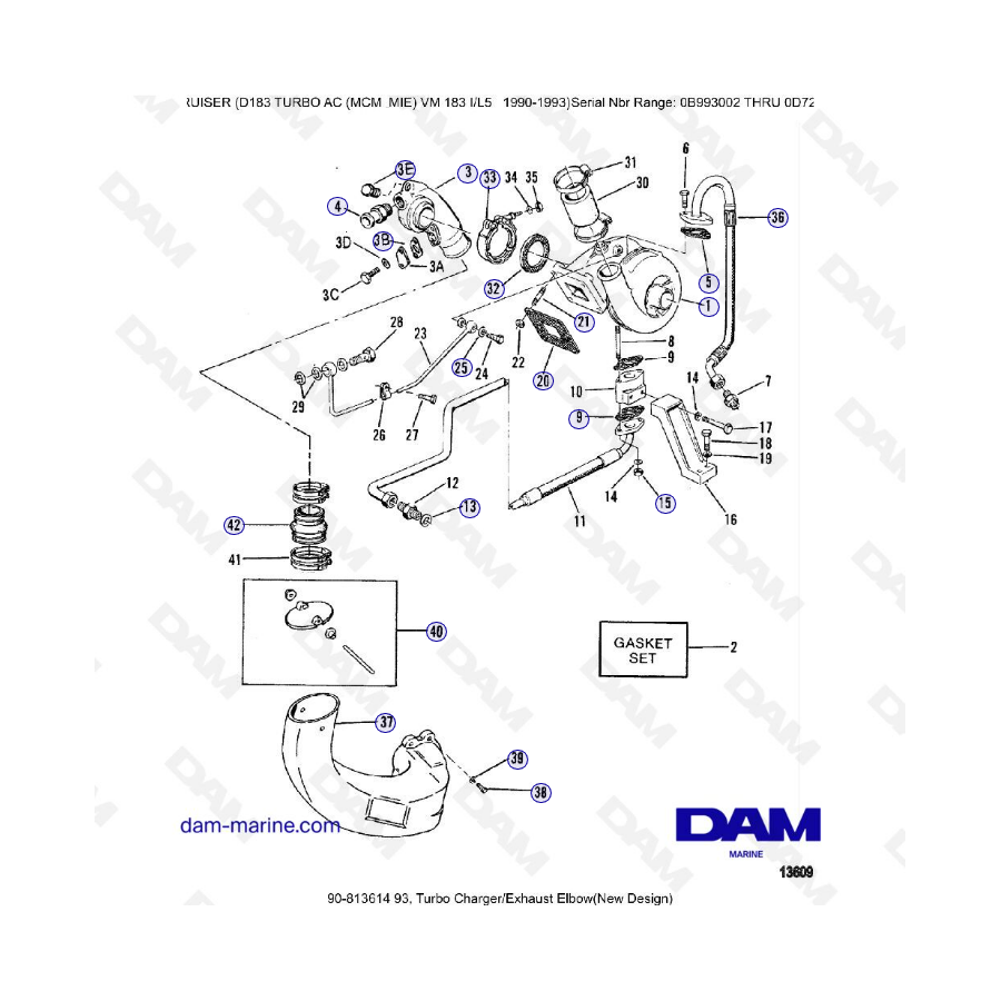 MERCRUISER D183 TURBO AC - Turbocharger & exhaust elbow