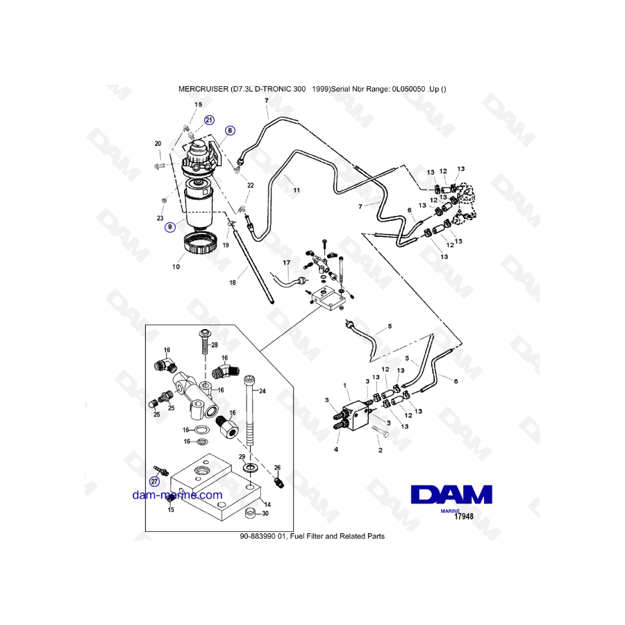 Mercruiser 7.3L D-TRONIC - Fuel filter & related parts
