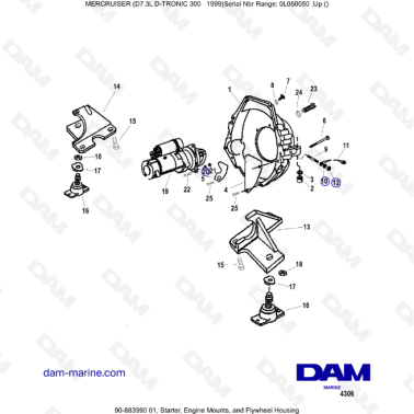 Mercruiser 7.3L D-TRONIC - Starter, engine mounts & flywheel housing