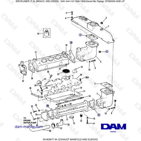 Mercruiser 7.3L NAV 444 - Exhaust manifold & elbows