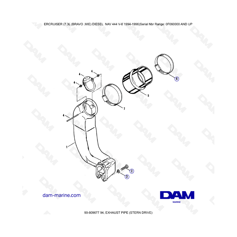 Mercruiser 7.3L NAV 444 - Tubo de escape (motor dentrofueraborda)