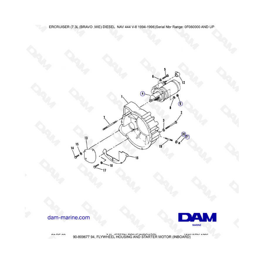 Mercruiser 7.3L NAV 444 - Caja del volante y motor de arranque (interior)