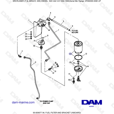 Mercruiser 7.3L NAV 444 - Fuel filter & bracket (inboard)