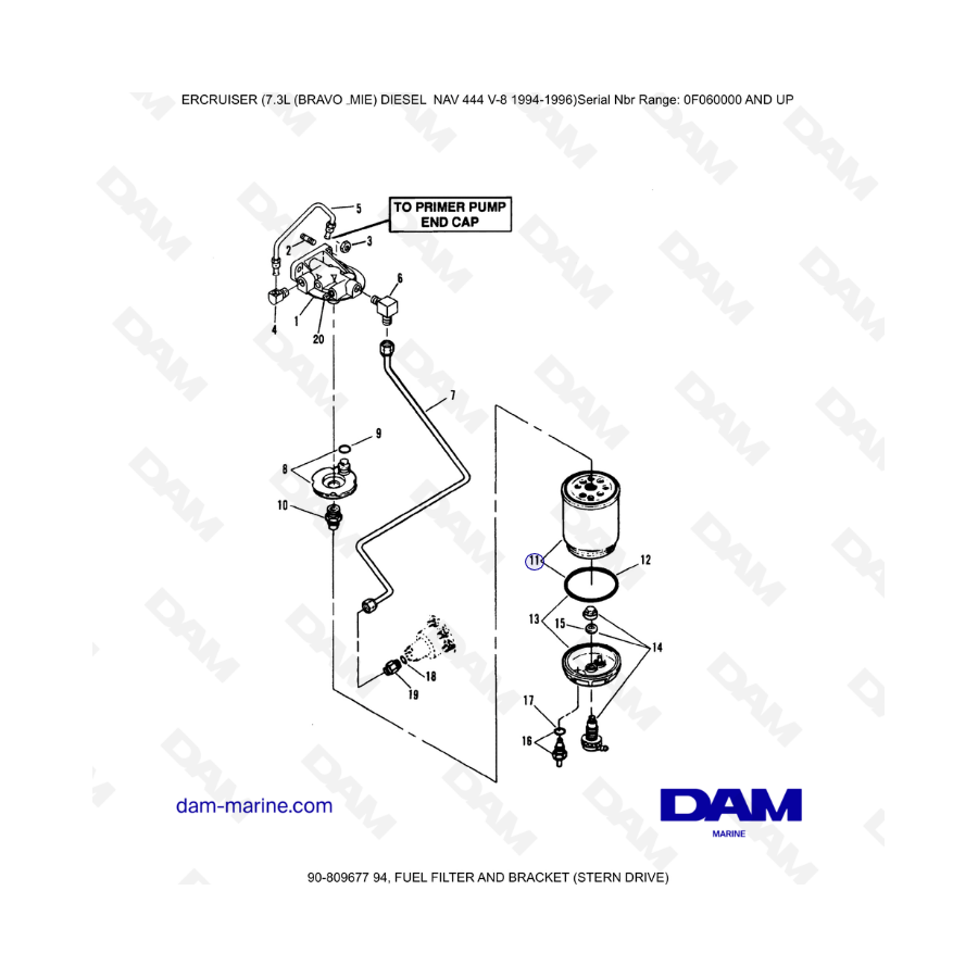 Mercruiser 7.3L NAV 444 - Fuel filter & bracket (sterndrive)