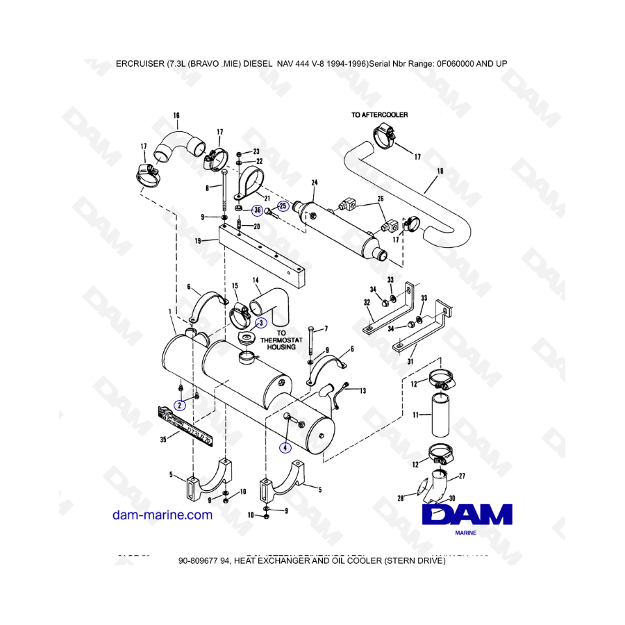 Mercruiser 7.3L NAV 444 - Heat exchanger & oil cooler (sterndrive)