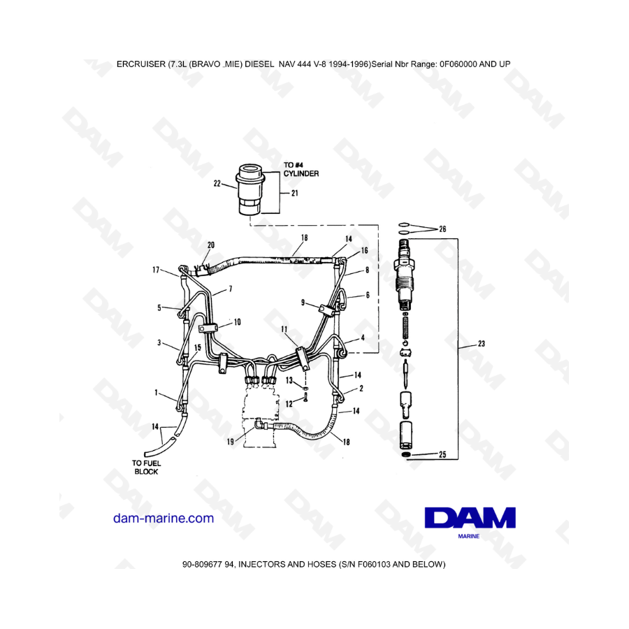 Mercruiser 7.3L NAV 444 - Injectors & hoses Mercruiser 7.3L NAV 444 - Injectors & hoses