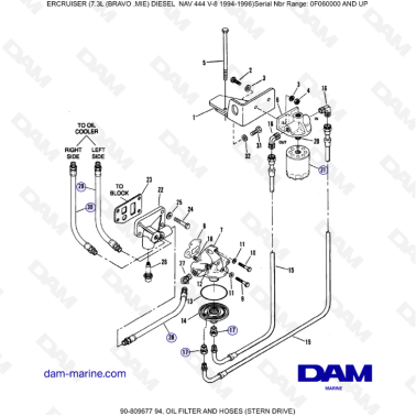 Mercruiser 7.3L NAV 444 - Oil filter & hoses