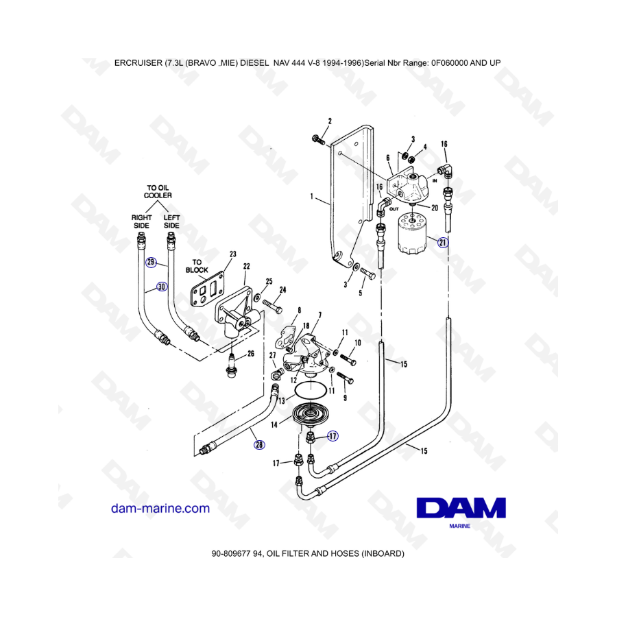 Mercruiser 7.3L NAV 444 - Oil filter & hoses