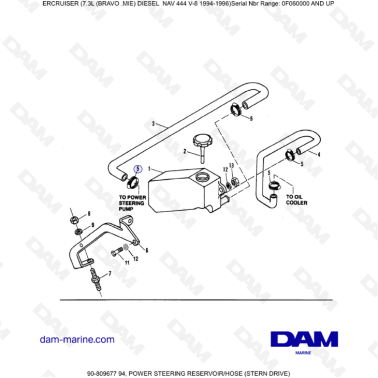 Mercruiser 7.3L NAV 444 - Power steering reservoir / hose (sterndrive)