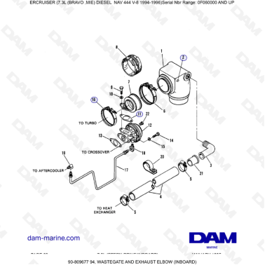 Mercruiser 7.3L NAV 444 - Wastegate & exhaust elbow
