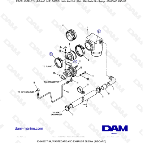 Mercruiser 7.3L NAV 444 - Válvula de descarga y codo de escape