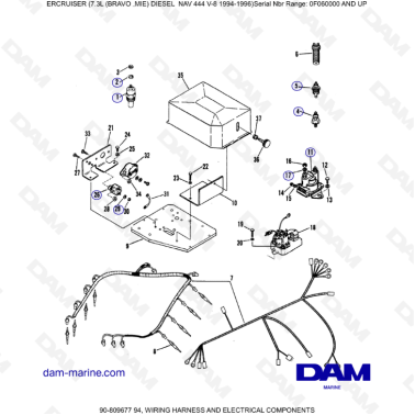Mercruiser 7.3L NAV 444 - Wiring harness & electrical components