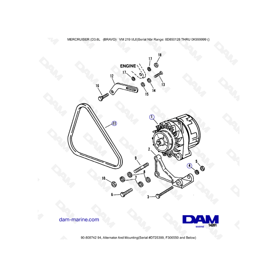Mercruiser D3.6L (Bravo) - Alternateur & mounting