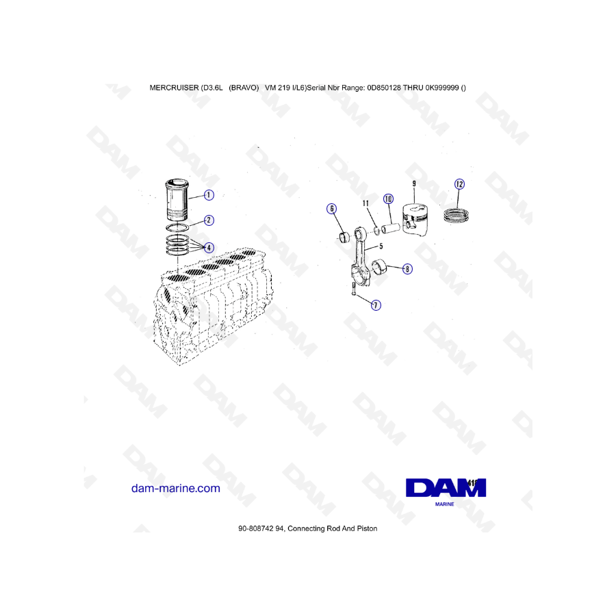 Mercruiser D3.6L (Bravo) - Connecting rod & piston