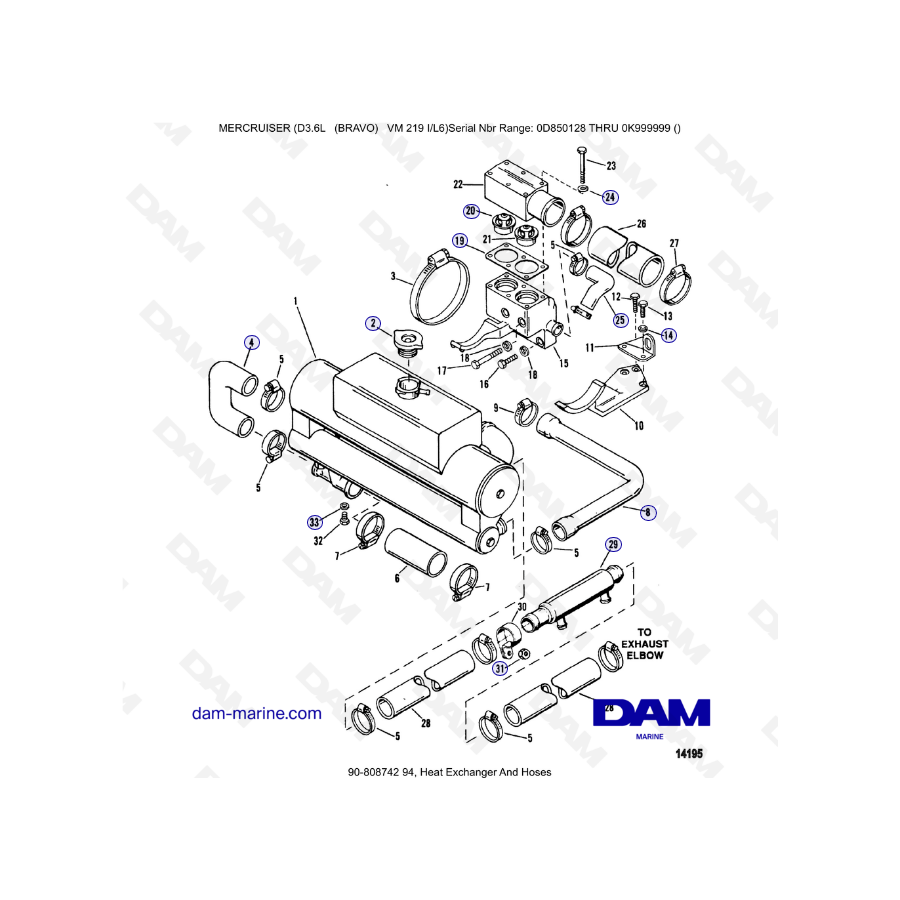 Mercruiser D3.6L (BRAVO) - Heat exchanger & hoses