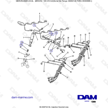 Mercruiser D3.6L (BRAVO) - Injection nozzles / lines