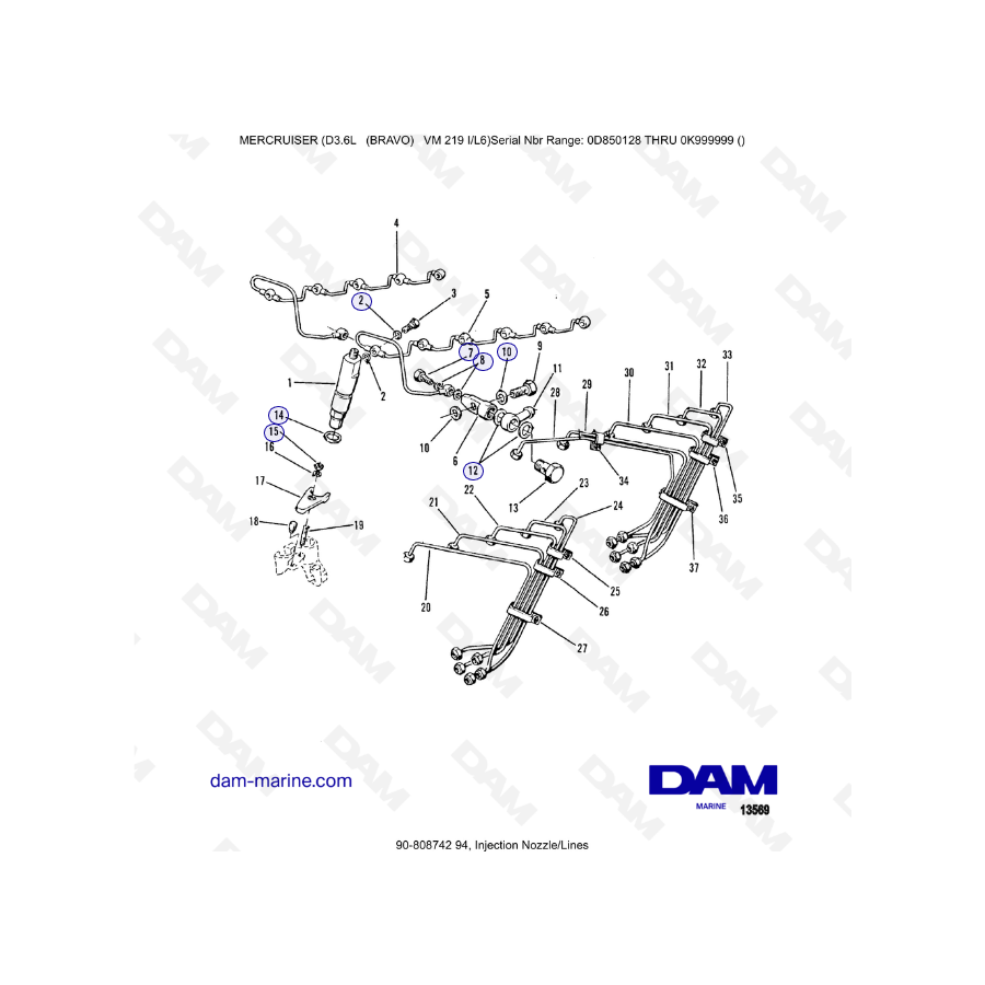 Mercruiser D3.6L (BRAVO) - Toberas/líneas de inyección