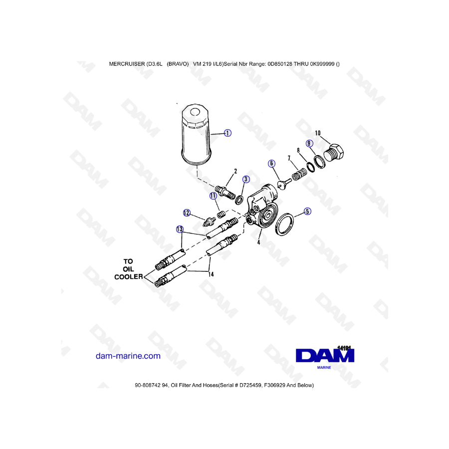 Mercruiser D3.6L (BRAVO) - Oil filter & hoses
