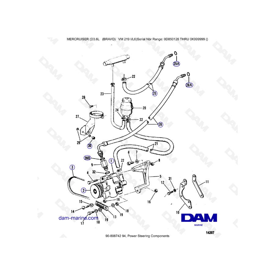 Mercruiser D3.6L (BRAVO) - Componentes de la dirección asistida