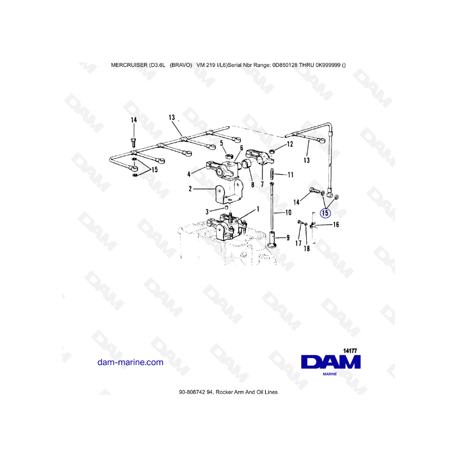 Mercruiser D3.6L (BRAVO) - Rocker arm & oil lines