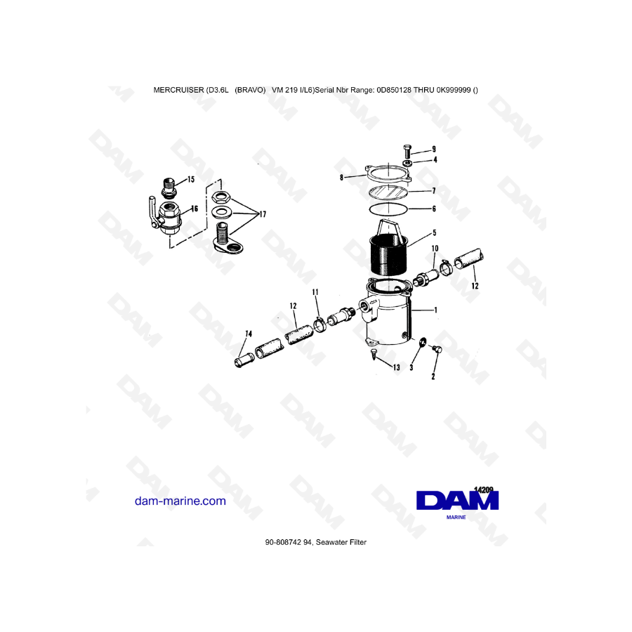 Mercruiser D3.6L (BRAVO) - Filtro de agua de mar