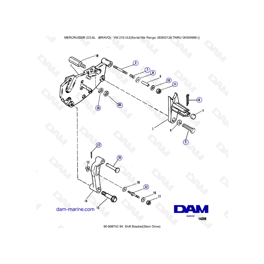 Mercruiser D3.6L (BRAVO) - Soporte de cambio (motor dentrofueraborda)