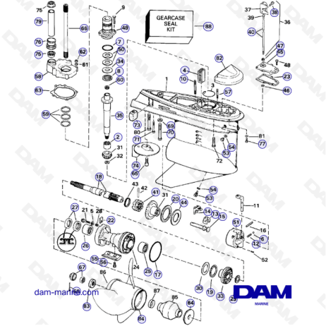 OMC Cobra gearcase - Lower gearcase (standard rotation)
