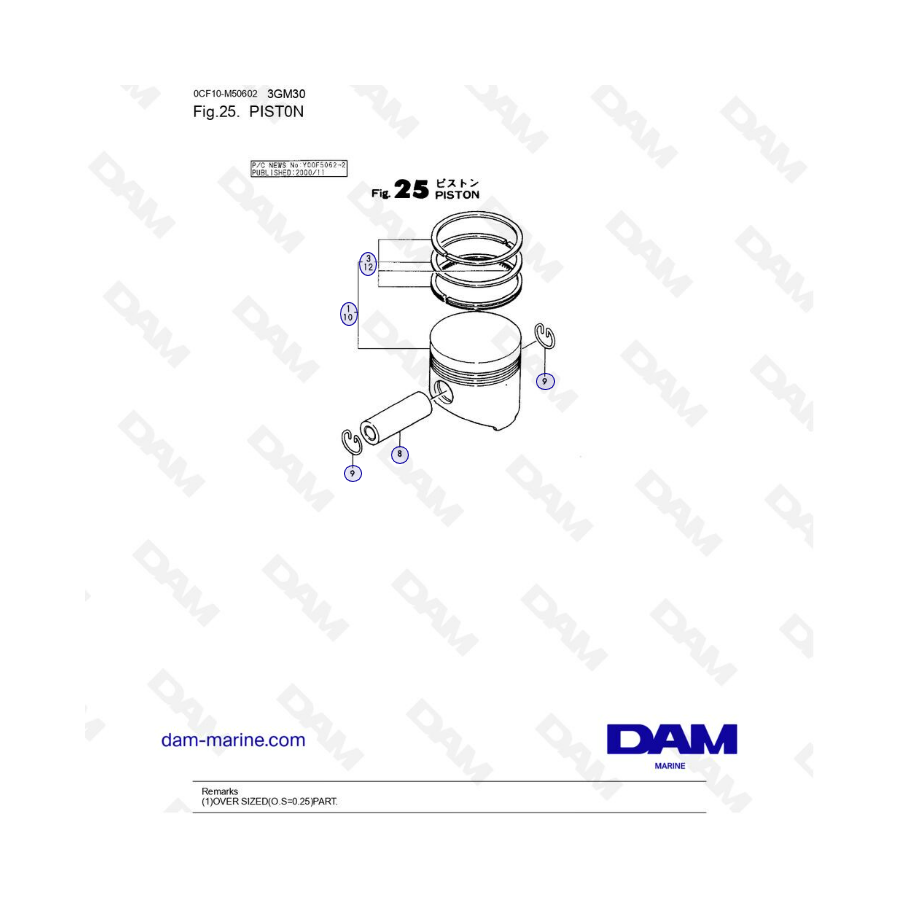 Yanmar 3GM30/3GM30F - Piston