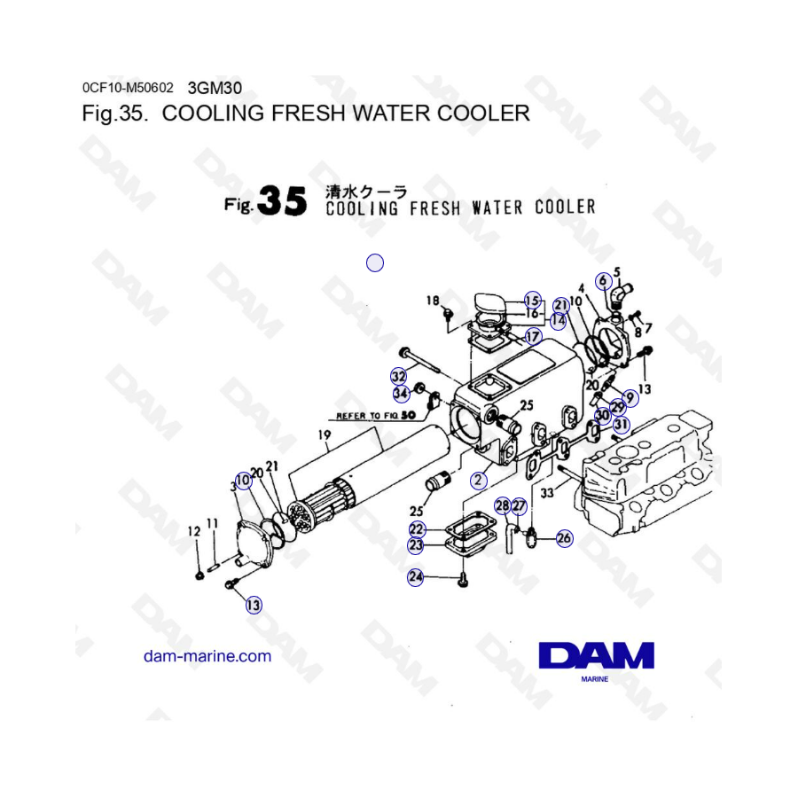 Yanmar 3GM30F - Enfriador de agua dulce