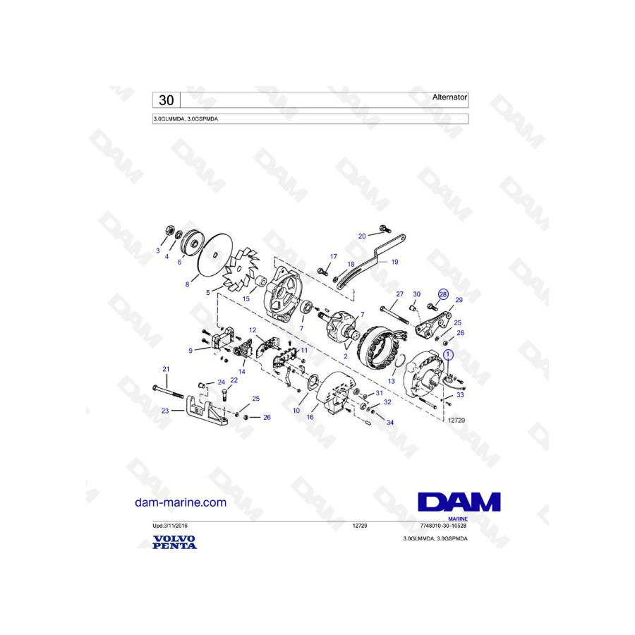 VOLVO PENTA 3L GL / 3L GS - Alternador