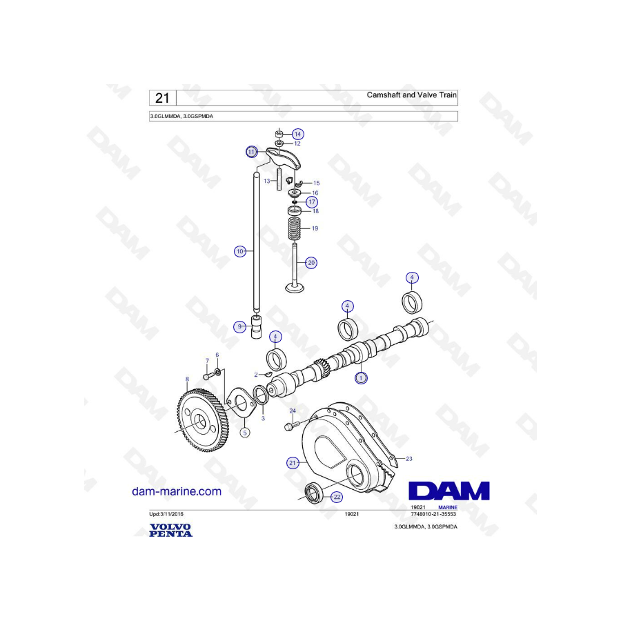VOLVO PENTA 3L GL / 3L GS - Camshaft & valve train