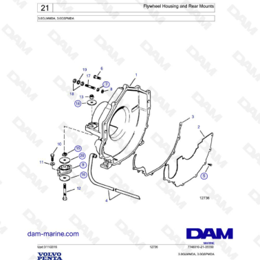 VOLVO PENTA 3L GL / 3L GS - Flywheel housing & rear mounts