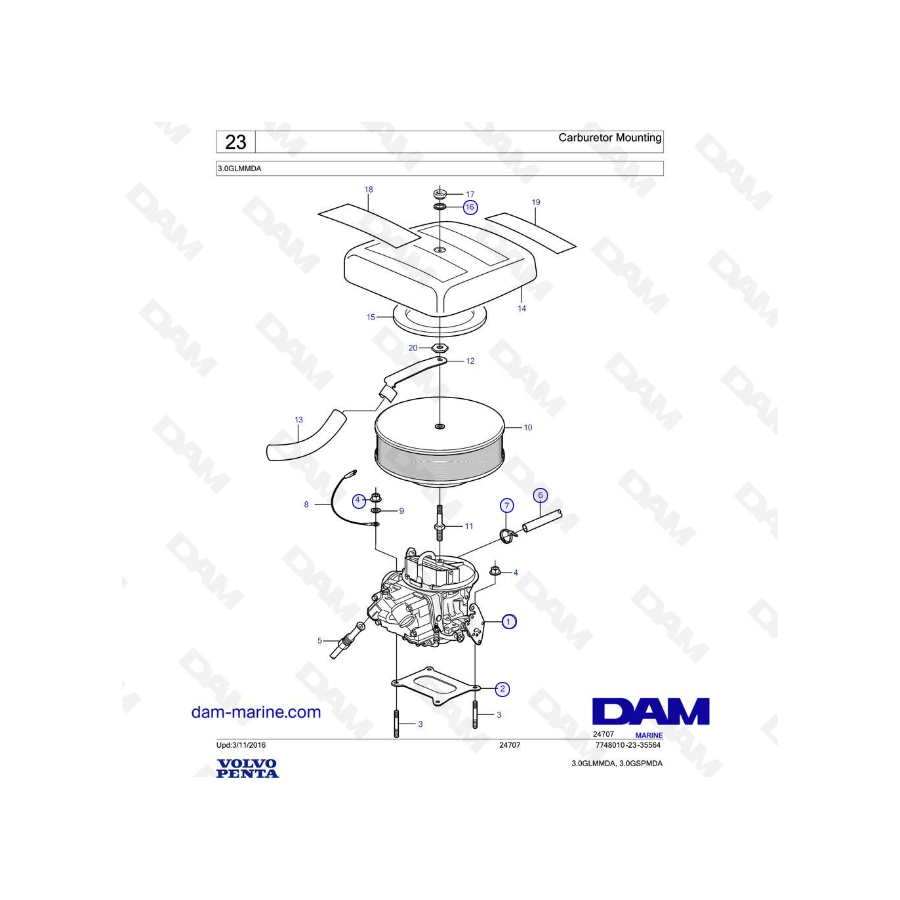 Volvo Penta 3L GL - Montaje del carburador