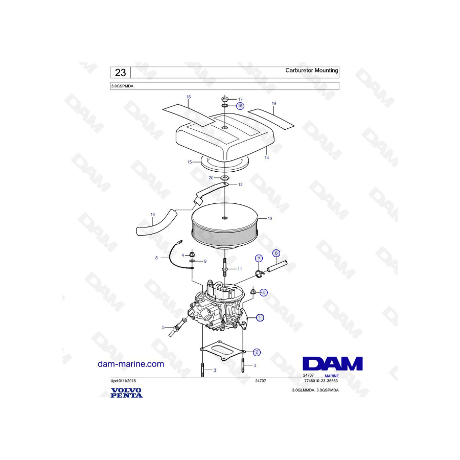 Volvo Penta 3L GS - Montaje del carburador
