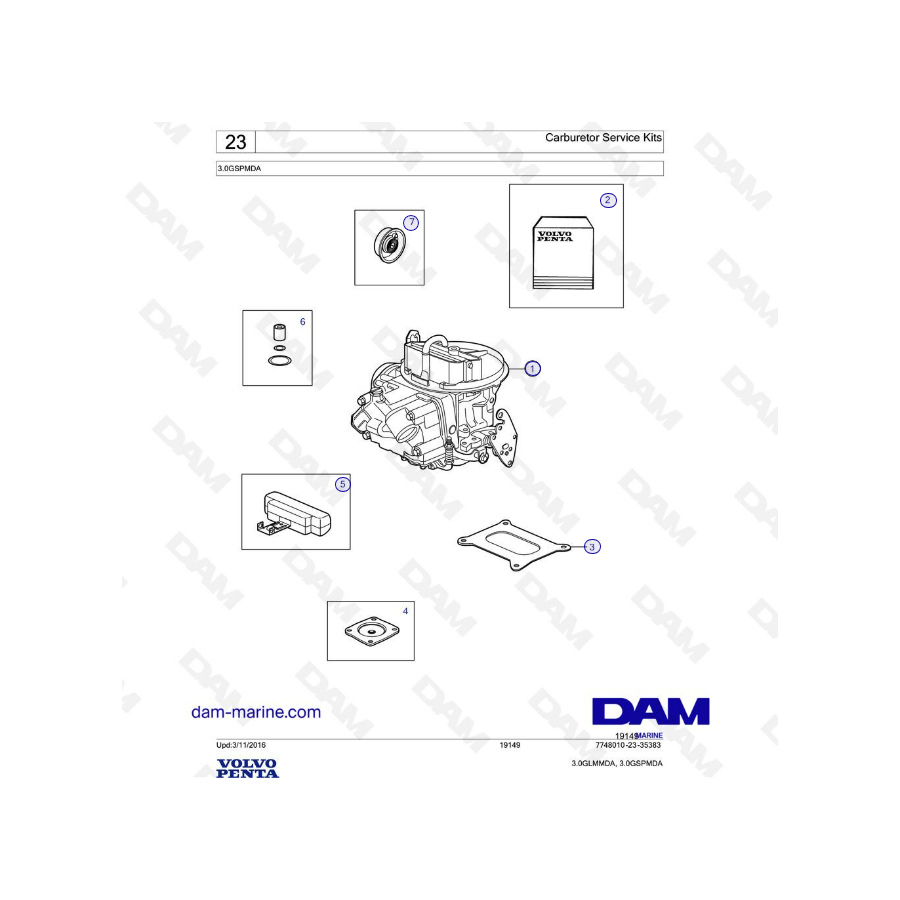 Volvo Penta 3L GS - Kits de servicio de carburador
