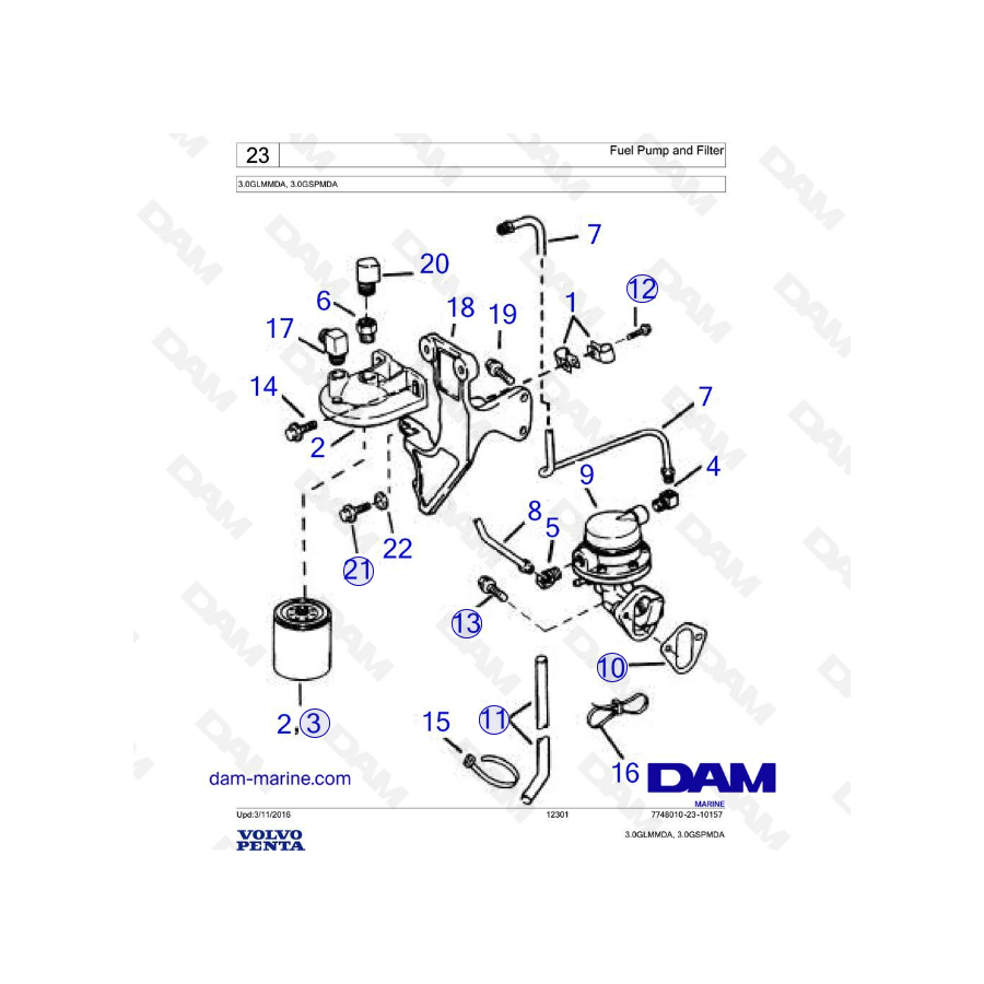 Volvo Penta 3L GL / 3L GS - Fuel pump & filter