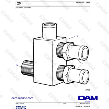 Volvo Penta 3L GL / 3L GS - Hot water outlet