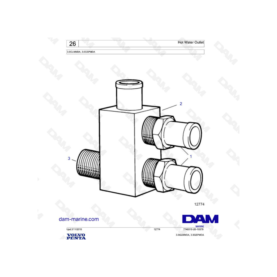 Volvo Penta 3L GL / 3L GS - Hot water outlet Volvo Penta 3L GL / 3L GS - Hot water outlet