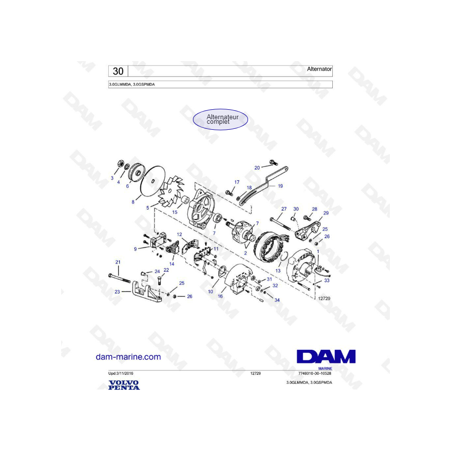 Volvo Penta 3L GL / 3L GS - Alternateur