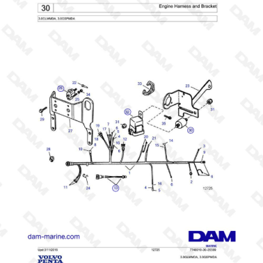 Volvo Penta 3L GL / 3L GS - Engine Harness & bracket