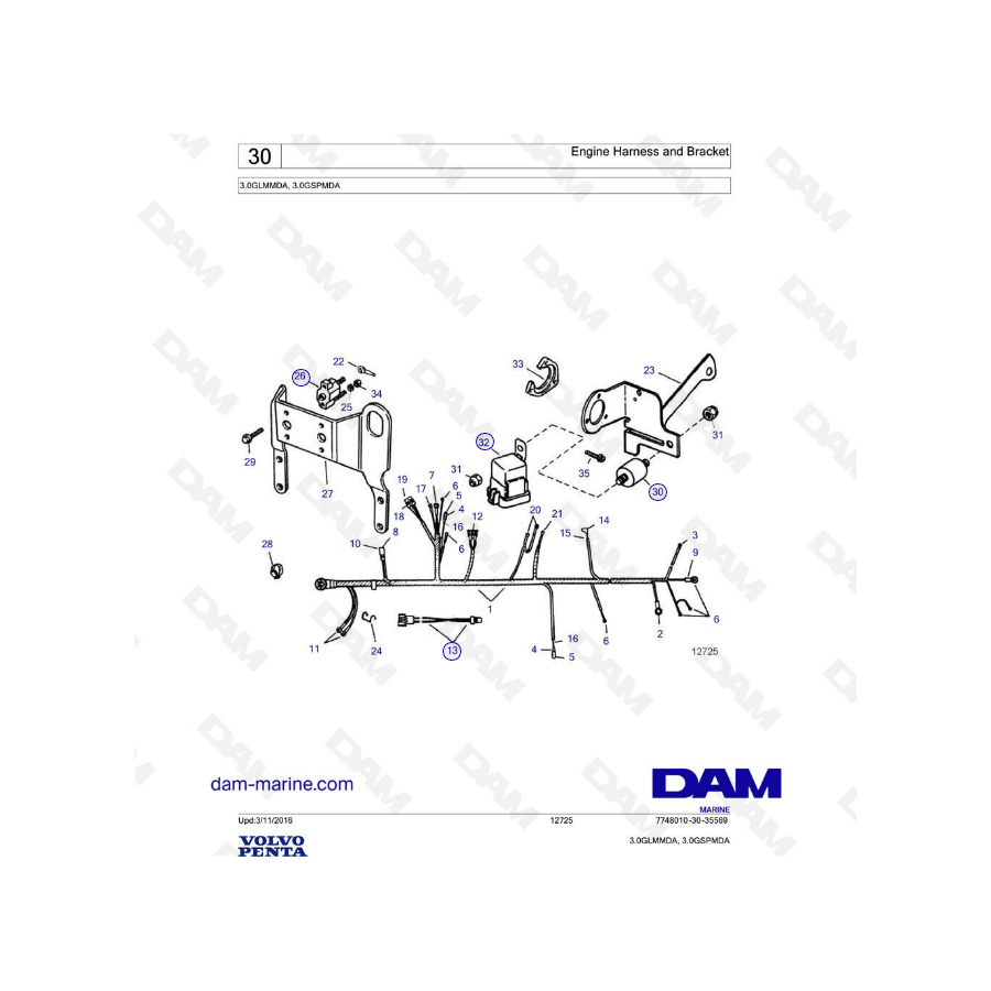 Volvo Penta 3L GL / 3L GS - Engine Harness & bracket