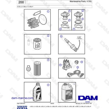 Volvo Penta 4.3GL-J, 4.3GL-JF, 4.3GL-P - Maintenance parts