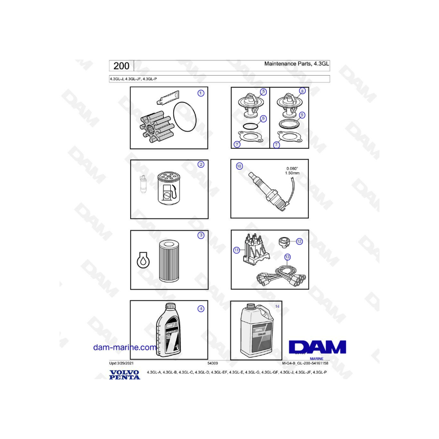 Volvo Penta 4.3GL-J, 4.3GL-JF, 4.3GL-P - Maintenance parts