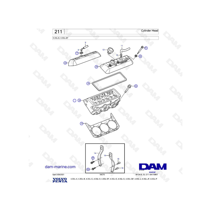 Volvo Penta 4.3GL-E, 4.3GL-EF - Cylinder head