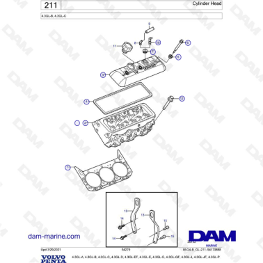 Volvo Penta 4.3GL-B, 4.3GL-C - Cylinder head
