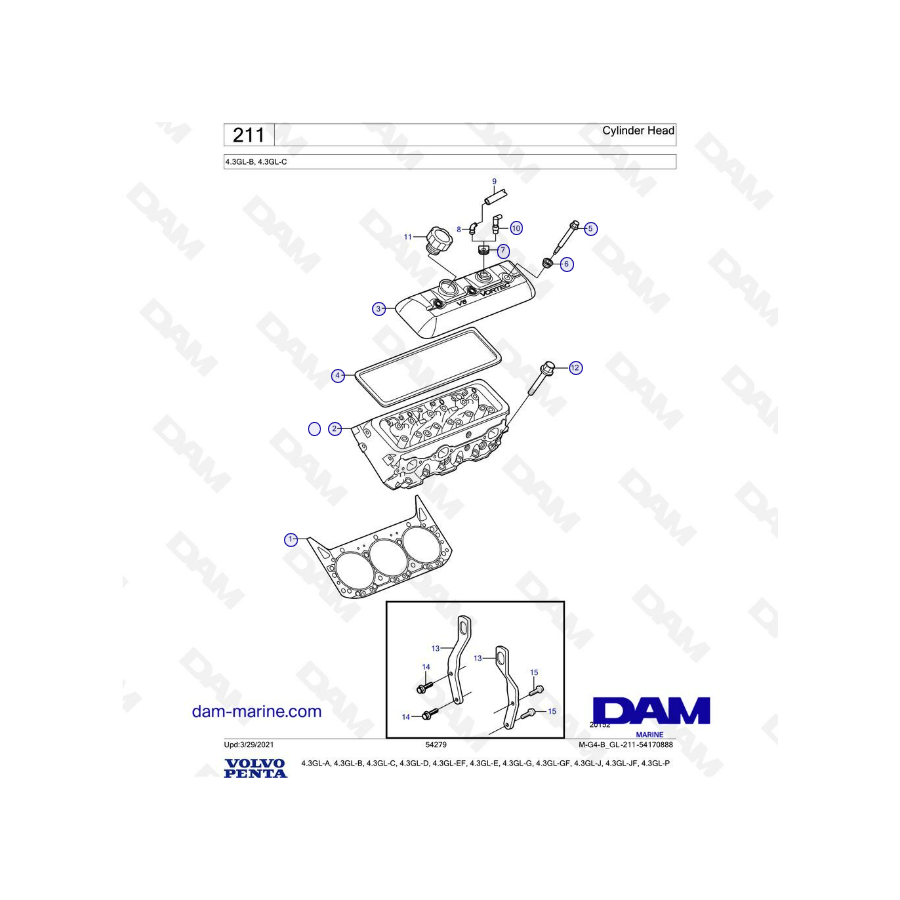 Volvo Penta 4.3GL-B, 4.3GL-C - Cylinder head