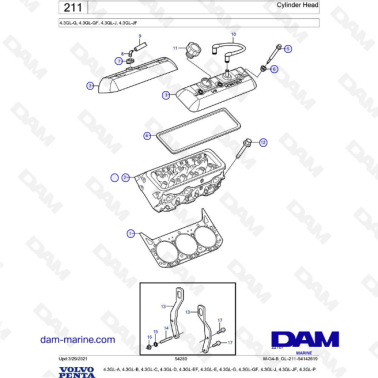 Volvo Penta 4.3GL-G, 4.3GL-GF, 4.3GL-J, 4.3GL-JF - Cylinder head